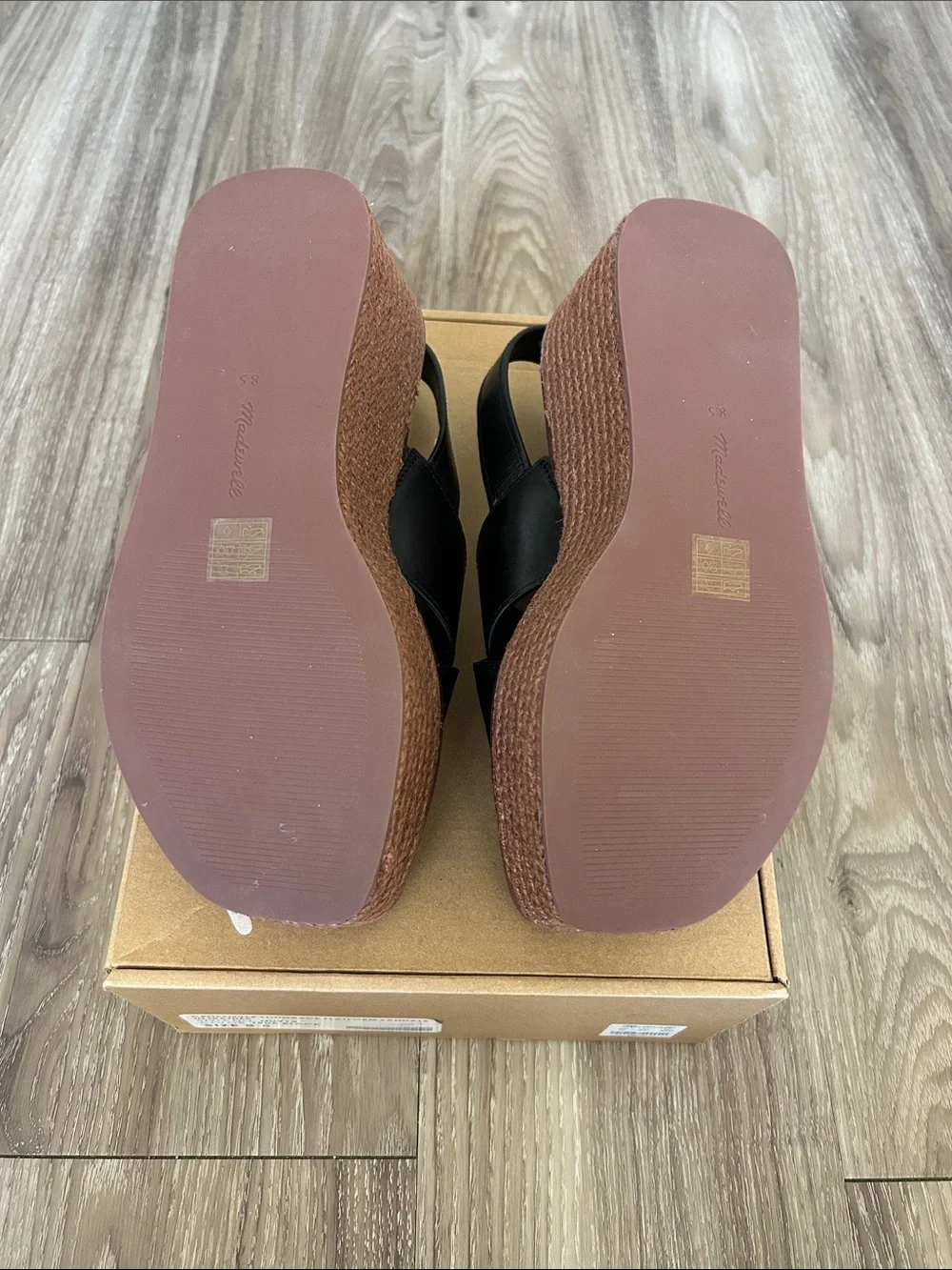 Madewell Black Leather Platform Espadrille Sandals
